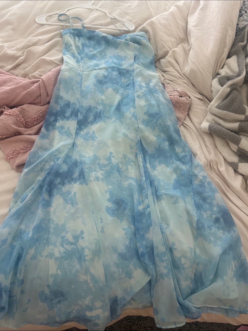 Sky-Blue Tie-Dye Spaghetti Strap Dress